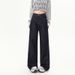 Retro Dark Blue Wide-leg Jeans For Women, 2024 Autumn High-waisted Loose Slimming Vintage Casual Drapey Floor-length_ecoleips.com