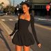 European And American Style Sexy Elegant Square Neck Puff Sleeve For Women Slim Fit Pleated Solid Color Short_ecoleips.com