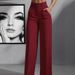 Women's Clothing Solid Color Casual Women's High Waisted Pleated Loose Trousers Work Pants Dress Pants_ecoleips.com