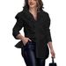 New Abstract Print Puff Sleeve Ruffle Collar Women's Shirt_ecoleips.com