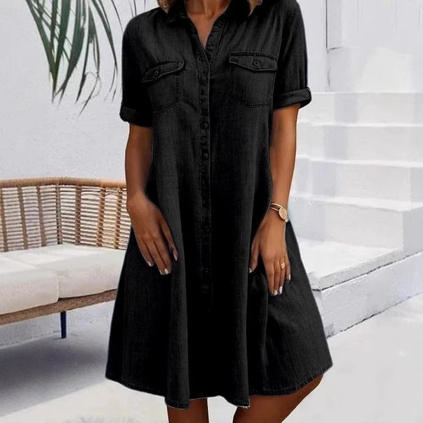 K European And American Style Plus Size Women's Dress, Solid Color Plus Size Dress_ecoleips.com