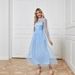 Verve Muslim Women's Clothing Spring Summer Elegant Solid Color Mesh Set Dress_ecoleips.com