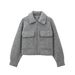 Women's Basic Long-Sleeve Cropped Jacket – Stand Collar, Zip-Up Casual Outerwear (Xs-L, Heather Grey)_ecoleips.com