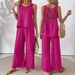 cross-border Women's Clothing Spring/summer Solid Color Hollow Lace Two-piece Set Casual Tank Top Wide-leg Pants_ecoleips.com