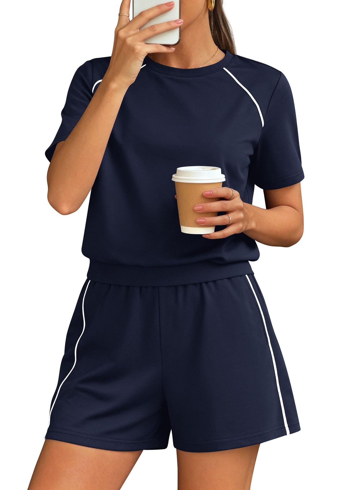 Women's Short Sleeve T-Shirt And Shorts Set Casual Two Piece Outfit for Travel Lounge And Light Exercise_ecoleips.com