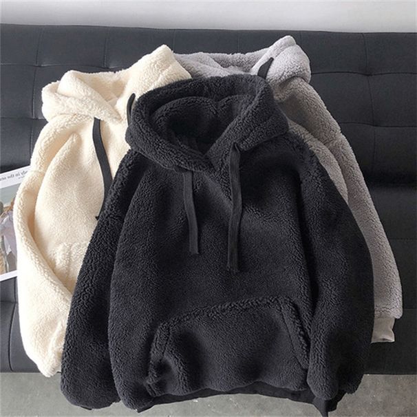 Women’s Clothing lamb wool sweater women autumn and winter ins waitmore hooded plus velvet thick loose coat_ecoleips.com