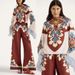 Women's Printed Lounge Set – Long Sleeve Top & Loose Jogger Pants, Polyester Two-Piece Outfit (Floral/Abstract, S-Xl)_ecoleips.com