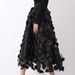 Women's 3D Decorative Patches Mesh Panels Lined Midi Skirt Casual A-Line_ecoleips.com