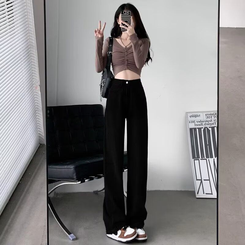 High Waist Straight Leg White Jeans For Women, Flowy Wide Leg Trousers, Stretchy Comfort Fit, Classic Denim Pants, Plus Size Available_ecoleips.com