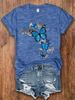 Blue & Gold Butterfly Women's Tee - Delicate Graphic, Casual Blue Top_ecoleips.com