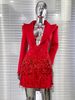 Sparkly Crystal Cha Pearls Long Sleeve Mini Dress 2025 Women Birthday Evening Party Nightclub Outfit Singer Wedding Costume F0SC_ecoleips.com