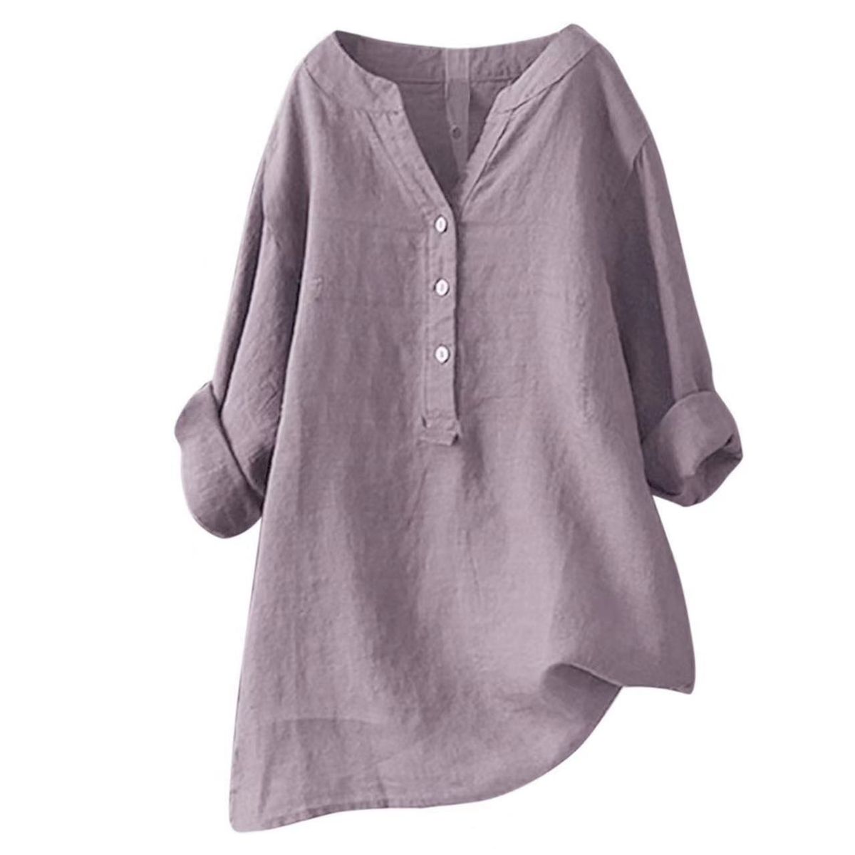 Breathable Linen-Blend Relaxed Fit Shirt With Stand Collar And Long Sleeves Comfortable Relaxed Fit & High Elasticity_ecoleips.com