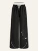 Women's Artistic Butterfly Print Palazzo Pants – Elegant Drawstring Waist Wide-Leg Trousers (White/Black)_ecoleips.com