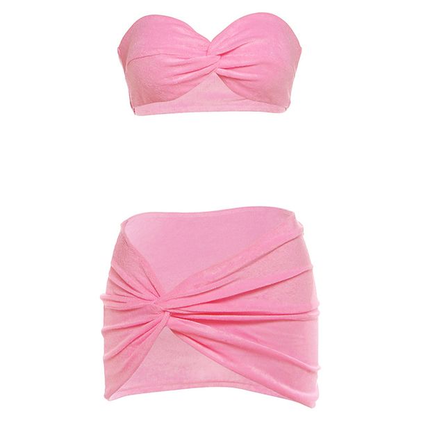 Women's Sexy Strapless Vest Low Waist Irregular Twisted Bodycon Skirt Style Spring New Clothing_ecoleips.com