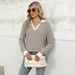 2025 Autumn And Winter New Color Blocked Lapel Long Sleeved Loose T-shirt Top For Women_ecoleips.com