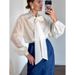 Fashionable Long-Sleeved Shirt With A Chic Design And Bow Tie, Perfect For Summer Commuting_ecoleips.com