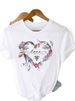 European And American Cross-border Foreign Trade Women's Clothing, Heart-shaped Floral Print Round-neck Short-sleeve_ecoleips.com