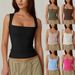 Sexy Slimming T-Shirts For Women Fashion Square Neck Sleeveless Tops Harajuku Tanks Woman Clothes Casual Top Tees Streetwear_ecoleips.com