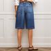 Women's Retro Distressed Mid-Rise Straight Leg Jeans Water Wash Stretch Cross Border Trade Shorts from Europe & America_ecoleips.com