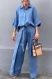 Women's Clothing Casual Cotton And Linen Solid Color Shirt Belt Wide Leg Irregular Pants Suit_ecoleips.com