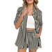 Women's Striped Casual Suit European American Style Summer Lapel Short Sleeve Outfit Set Elegant And Stylish_ecoleips.com