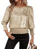 Women's Round Neck Short Sleeve Pullover T-Shirt Gold Foil Hem_ecoleips.com
