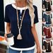 Women's Faux Two Piece Crew Neck Button Pullover Brushed Short Sleeve T Shirt Spring Summer New Arrival European American Style_ecoleips.com