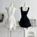 Pure White Knitted Camisole Dress Hollow Out Jacquard Alluring Style Waist Cinching Vest Skirt Summer New_ecoleips.com