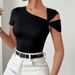 Voya Summer Women's Asymmetrical Single Shoulder Twisted Short Sleeved Design Slim Fitting Jumpsuit For Inner And Outer Wear_ecoleips.com
