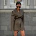 Women's European American Retro Fashion PU Leather Midi Skirt Set With Hollowed Out Long Sleeved Top High-End Two Piece Outfit_ecoleips.com