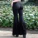 High Waisted Lace Trimmed Black Flared Trousers Women's Dark Punk Style Versatile Straight Leg Trousers New Autumn Collection_ecoleips.com
