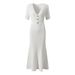 Women's Clothing New Style Short Sleeved Denim Knitted Dress Simple And Elegant Long Skirt Slimming Sweater Dress_ecoleips.com