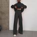 Long-Sleeved, Wide-Leg Pants With A Fashionable, Loose Fit; A Solid-Color, High-Neck Casual Two-Piece Set._ecoleips.com
