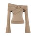 Women's Off-Shoulder Long Sleeve Top European American Style Metal Knot Solid Color T-Shirt For Autumn_ecoleips.com