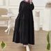 Women’s Clothing new Muslim solid color loose casual button neck long sleeved cotton and linen dress_ecoleips.com
