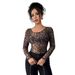 Autumn 2026 Women's Transparent Mesh T-Shirt Leopard Print Round Neck Long Sleeve Slim Fit For European And American Independent Websites_ecoleips.com