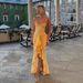 Women's Sexy V Neck Halter Ruched Ruffled Asymmetrical Maxi Dress – Elegant Evening Gown_ecoleips.com