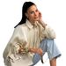 Women's Puff Sleeve Aviator Jacket, Oversized Batwing Boho Style Coat, Lightweight Spring Fall Outerwear_ecoleips.com