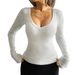 Fashion New Product Y2K Hot Girl Style Solid Color V-Neck Long Sleeve T-Shirt 2025 Autumn/Winter European_ecoleips.com