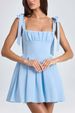 Women's Clothing Fashion Square Collar High Waist Pleated Splicing Bow Suspender Dress_ecoleips.com