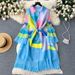 Women's French Retro Pleated Print Dress High End Loose Slim Casual Mid Length Skirt With Tie Waist For Summer_ecoleips.com