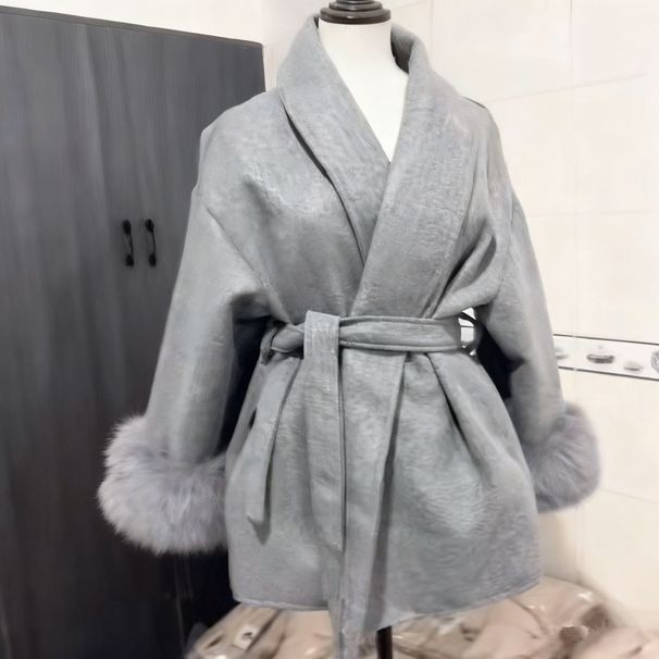 women's fur coat – oversized lapel winter jacket (light gray/black/white, sxl)_ecoleips.com