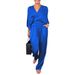 Women's Clothing Solid Color Satin Short Sleeved Tops And Pants Suit Women_ecoleips.com
