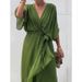 Women's Clothing Solid Color Lace Long Skirt Bat Sleeve Irregular Dress Large Size_ecoleips.com