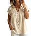 V Neck Loose Fit Slimming Single Breasted Pleated Women's Shirt Blouse Top Relaxed Everyday Wear Comfortable Feshion_ecoleips.com