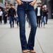 Women's Slim Fit Flared Jeans Casual Flattering Long Pants Versatile European American Style Denim_ecoleips.com