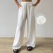 Women's Casual Wide Leg Pants With Pockets, Textured Fabric High Waist Pull String Trousers, Comfortable Daily Wear Lounge Pants_ecoleips.com