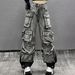 Women's Clothing New Street Style Large Pocket Design Washed Gradient Workwear Paratrooper Pants Casual Jeans_ecoleips.com
