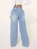 K Women's Denim High Waisted Slimming Drawstring Loose Wide Leg Pants Are Fashionable_ecoleips.com
