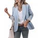 Women's Longline Notch Lapel Blazer Jacket 3/4 Sleeve Lightweight Stretch Trench Style Formal Casual Outerwear for Spring Autumn_ecoleips.com